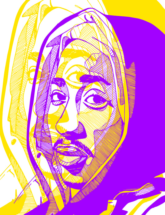 Tupac Hand Embellished Limited Edition Print - Lakers Colorway
